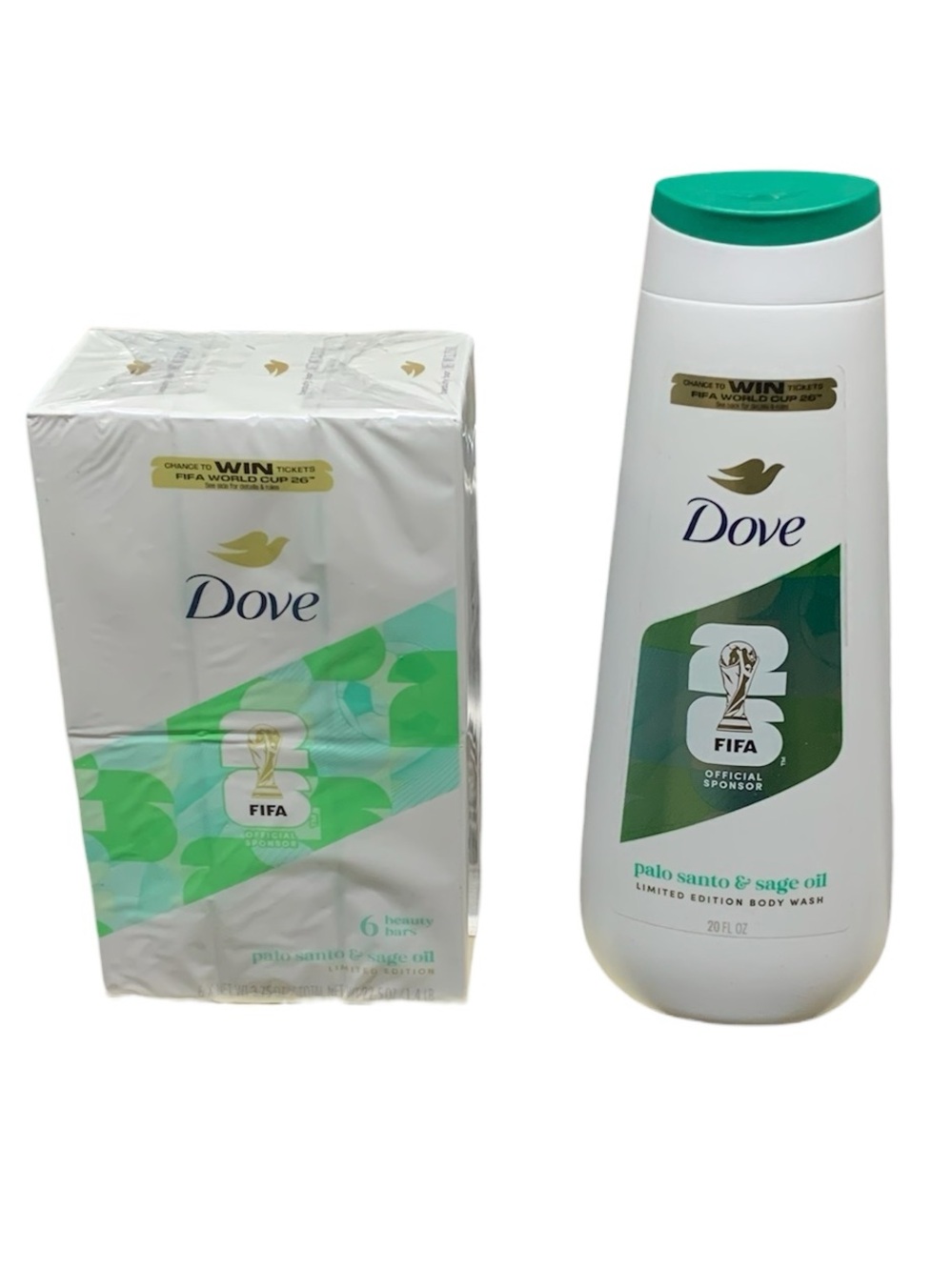 Dove FIFA Limited Edition Palo Santo Sage Oil Body Wash 20oz & Beauty Bar Soap